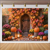 Lofaris Rustikaler Herbsthintergrund mit Kürbissen und bunten Blättern, gemütliche Fotokulisse für herbstliche Dekorationen