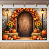Lofaris Rustikaler Herbsthintergrund mit Kürbissen, Sonnenblumen und Ahornblättern, gemütliche Fotokulisse für herbstliche Dekorationen