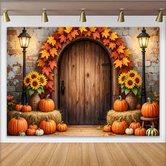 Lofaris Rustikaler Herbsthintergrund mit Kürbissen, Sonnenblumen und Ahornblättern, gemütliche Fotokulisse für herbstliche Dekorationen