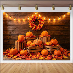 Lofaris Herbstlicher Holzhintergrund mit Kürbissen und bunten Blättern, gemütliche Fotokulisse für Erntedankfest und Fotoshooting