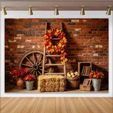 Lofaris Rustikaler Herbst Fotohintergrund mit Ziegelwand und Herbstkranz, gemütliche Kulisse für Fotoshooting Dekoration