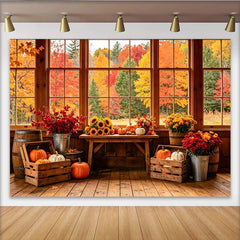 Lofaris Gemütlicher Herbstlandschaft Hintergrund mit bunten Blättern und Kürbissen, rustikale Fotowand für herbstliche Fotoshootings