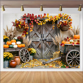 Lofaris Rustikaler Herbsthintergrund mit Kürbissen und bunten Blättern, gemütliche Fotowand für Herbstdekoration und Fotoshooting