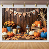 Lofaris Herbstlicher Erntedankfest Hintergrund mit Kürbissen und Laternen, gemütliche Fotokulisse für herbstliche Feiern Fotoshootings