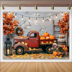 Lofaris Rustikaler Herbst Fotohintergrund mit Vintage-Truck und Kürbissen, gemütliche Kulisse für Porträts und saisonale Fotografie