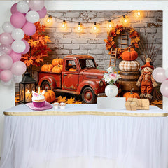 Lofaris Herbstlicher Fotohintergrund mit Oldtimer-Pickup und Kürbissen, rustikale Kulisse für Fotoshootings und Dekoration