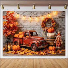 Lofaris Herbstlicher Fotohintergrund mit Oldtimer-Pickup und Kürbissen, rustikale Kulisse für Fotoshootings und Dekoration