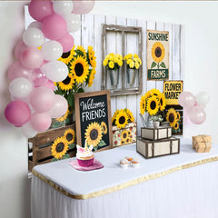 Lofaris Rustikaler Sonnenblumen Bauernhof Hintergrund mit weißen Holzplanken, sommerliche Landhaus Kulisse für professionelle Fotografie