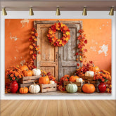 Lofaris Rustikaler Herbsthintergrund mit Kürbissen und bunten Herbstblättern, perfekte Kulisse für herbstliche Fotoshootings und Dekorationen