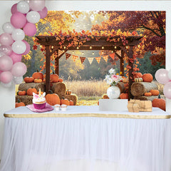 Lofaris Rustikaler Herbst-Ernte-Hintergrund mit Kürbissen und Heuballen, warme Herbst-Kulisse für Fotoshootings und Partydekoration