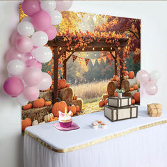 Lofaris Rustikaler Herbst-Ernte-Hintergrund mit Kürbissen und Heuballen, warme Herbst-Kulisse für Fotoshootings und Partydekoration