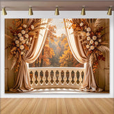 Lofaris Romantischer Balkon-Herbsthintergrund mit Rosen und Pampasgras, stilvolle Fotokulisse für Porträts und Eventdekoration