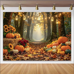Lofaris Herbstlicher Fotohintergrund mit Kürbissen und Sonnenblumen, natürliche Kulisse für Fotoshooting und Dekoration