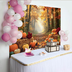 Lofaris Herbstwald-Fotohintergrund mit Kürbissen und Sonnenblumen, herbstliche Kulisse für professionelle Studioaufnahmen