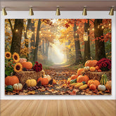 Lofaris Herbstwald-Fotohintergrund mit Kürbissen und Sonnenblumen, herbstliche Kulisse für professionelle Studioaufnahmen