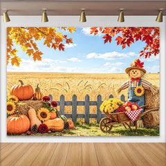 Lofaris Malerischer Herbstlandschaft-Hintergrund mit Kürbissen, bunte Fotowand für herbstliche Fotografie im Fotostudio