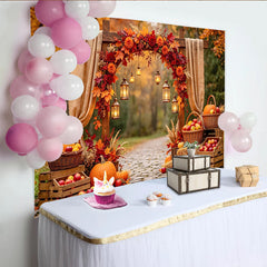 Lofaris Herbst-Fotohintergrund mit Kürbissen und buntem Laub, rustikale Kulisse für herbstliche Fotoshootings