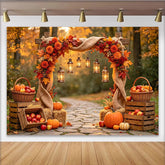 Lofaris Herbst-Fotohintergrund mit Kürbissen und Laternen, warme herbstliche Kulisse für professionelle Fotoshootings