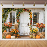 Lofaris Rustikaler Herbst-Fotohintergrund mit Kürbissen und Tür, herbstliche Kulisse für Erntedankfest und Fotostudio