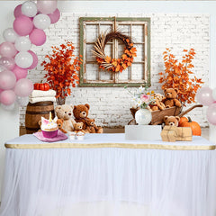 Lofaris Herbst-Fotohintergrund mit Teddybären und Kürbissen, rustikale Kulisse für herbstliche Kinder-Fotoshootings