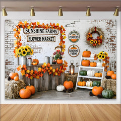 Lofaris Herbsternte-Fotohintergrund mit Kürbissen und Sonnenblumen, rustikale Kulisse für herbstliche Fotoshootings