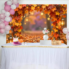 Lofaris Herbst-Fotohintergrund mit Kürbissen und warmen Laternen, stimmungsvolle Kulisse für Dekoration im Fotostudio