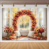 Lofaris Sonnenblumen Herbst-Fotohintergrund mit Kürbissen, elegante Fotowand für gemütliche Erntedankfest Fotoshootings
