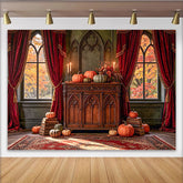 Lofaris Gotischer Halloween-Hintergrund mit Kürbissen und Vorhängen, edle herbstliche Fotowand für mystische Partydekoration