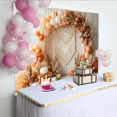 Lofaris Boho-Herbst-Fotohintergrund mit Kürbissen und Luftballons, rustikale Fotowand für herbstliche Erntedankfest-Dekoration