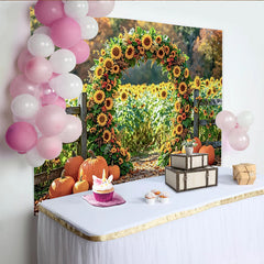 Lofaris Herbst-Fotohintergrund mit Sonnenblumen und Kürbissen, rustikale Kulisse für herbstliche Fotoshootings im Fotostudio