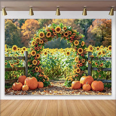 Lofaris Herbst-Fotohintergrund mit Sonnenblumen und Kürbissen, rustikale Kulisse für herbstliche Fotoshootings im Fotostudio