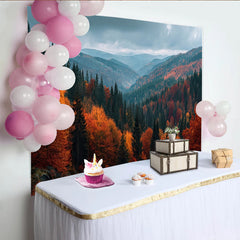 Lofaris Herbstwald Berglandschaft Fotohintergrund mit leuchtenden Farben, realistische Naturkulisse für professionelle Fotografie