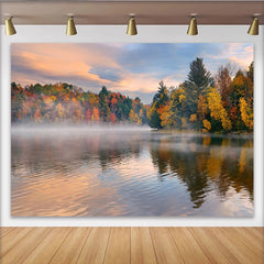 Lofaris Malerischer Herbstlandschaft Fotohintergrund mit See und Nebel, stimmungsvolle Kulisse für Natur- und Porträtaufnahmen