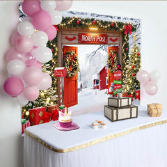 Lofaris Festlicher Weihnachts-Nordpol Hintergrund mit Tannenbäumen und Schneemann, winterliche Kulisse für Fotoshooting