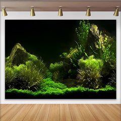 Lofaris Grüner Naturlandschaft Hintergrund mit Felsen und üppigen Pflanzen, realistische Fotokulisse für professionelle Studiofotografie