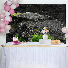 Lofaris Detailreicher Felsen Textur Fotohintergrund mit grünem Moos, natürliche Kulisse für professionelle Porträtfotografie und Studio