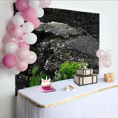 Lofaris Detailreicher Felsen Textur Fotohintergrund mit grünem Moos, natürliche Kulisse für professionelle Porträtfotografie und Studio