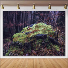 Lofaris Dunkelgrüner Mooswaldfotohintergrund mit Baumstumpf, ideale Fotokulisse für Porträts und Naturaufnahmen