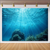 Lofaris Blauer Unterwasser-Hintergrund mit Sonnenstrahlen Fischen und Korallen, türkise Ozean Fotokulisse für Fotostudio und Meeresdekoration