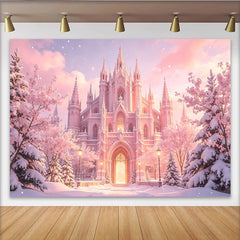 Lofaris Rosa Winter Märchenschloss Fotohintergrund mit Kirschblüten, traumhafte Kulisse für Prinzessinnen Party und Fotoshooting