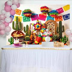 Lofaris Bunter Mexikanische Fiesta Hintergrund mit Papel Picado und Piñatas, lebendige Fotowand für Partydekoration und Fotoshooting