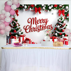 Lofaris Roter Merry Christmas Weihnachtshintergrund mit Bäumen und Geschenken, festliche Fotowand für Weihnachtsfeier Dekoration