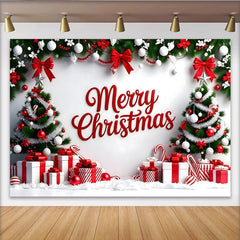 Lofaris Roter Merry Christmas Weihnachtshintergrund mit Bäumen und Geschenken, festliche Fotowand für Weihnachtsfeier Dekoration