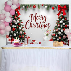 Lofaris Festlicher Weihnachtshintergrund Merry Christmas Schriftzug und Tannenbäumen, eine festliche Winterkulisse für Partydekoration
