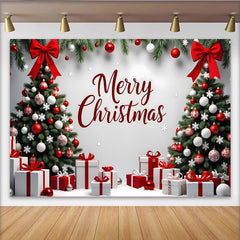 Lofaris Festlicher Weihnachtshintergrund Merry Christmas Schriftzug und Tannenbäumen, eine festliche Winterkulisse für Partydekoration