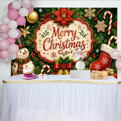 Lofaris Festlicher Weihnachtshintergrund mit Schneemann und Frohe Weihnachten Schriftzug, grüne und rote Kulisse für festliche Fotografie