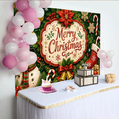 Lofaris Festlicher Weihnachtshintergrund mit Schneemann und Frohe Weihnachten Schriftzug, grüne und rote Kulisse für festliche Fotografie