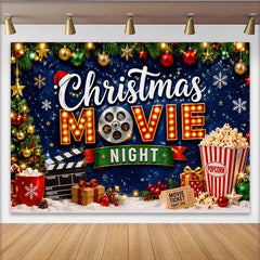 Lofaris Festlicher Weihnachtsfilmabend-Hintergrund mit Popcorn und Filmklappe, gemütliche Kulisse für Winterpartys und Fotoshootings