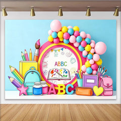 Lofaris Bunter ABC-Lernhintergrund für Kinder mit Schulmaterialien, spielerische Fotowand für Fotoshooting und Dekoration
