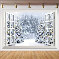 Lofaris Winterlicher Weihnachtsfenster Hintergrund mit Schnee und Lichtern, festliche Kulisse für Winterpartys und Fotostudio